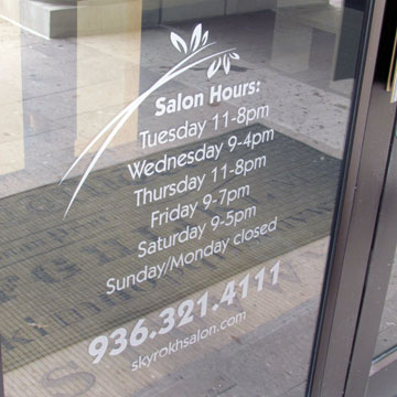 Business hours window decals for storefront windows